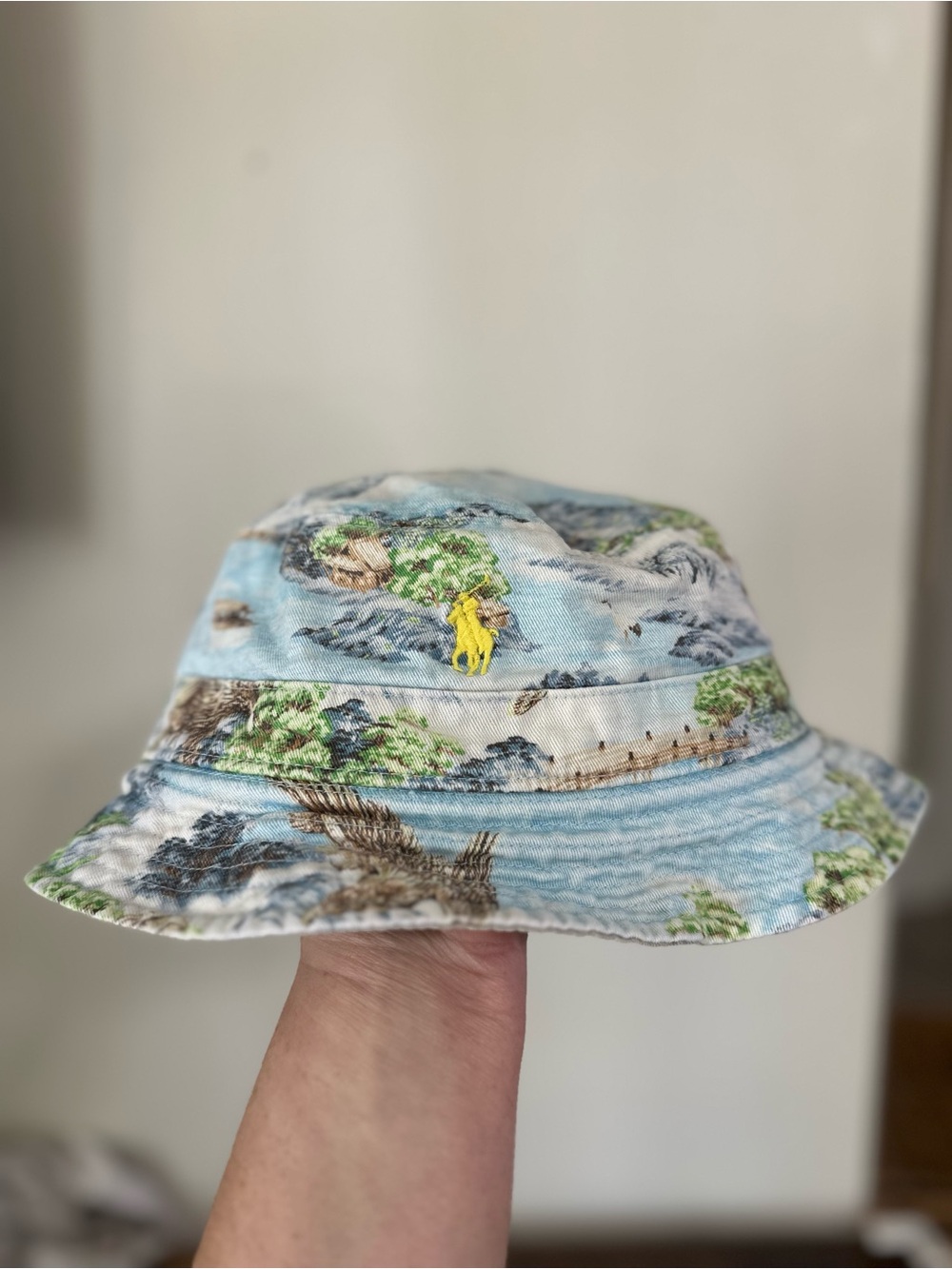 Polo by Ralph Lauren Light Blue Scenic Print Bucket Hat with Yellow Pony